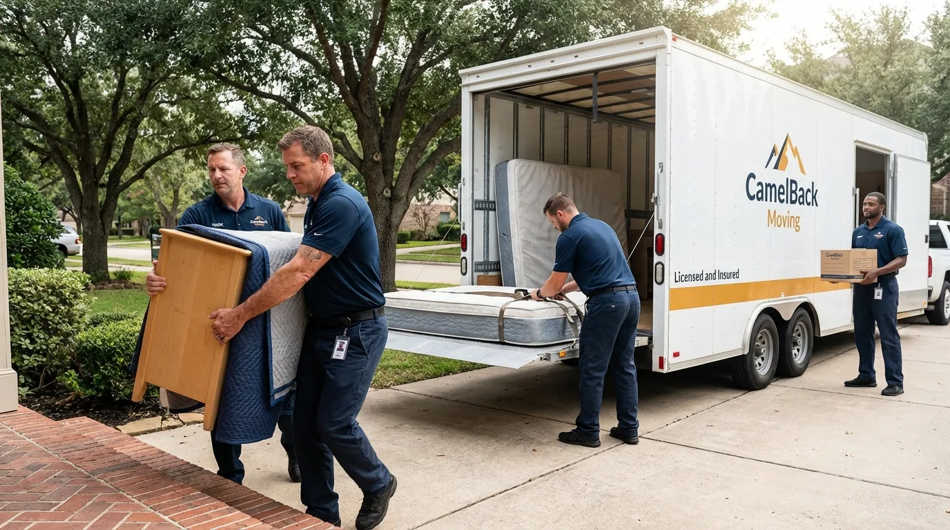Crew loading residential truck for cross-state move from Gordo, AL