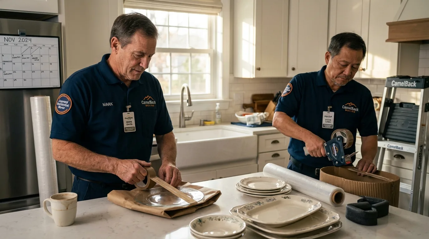 Professional crew packing kitchen dishware in Gordo, AL